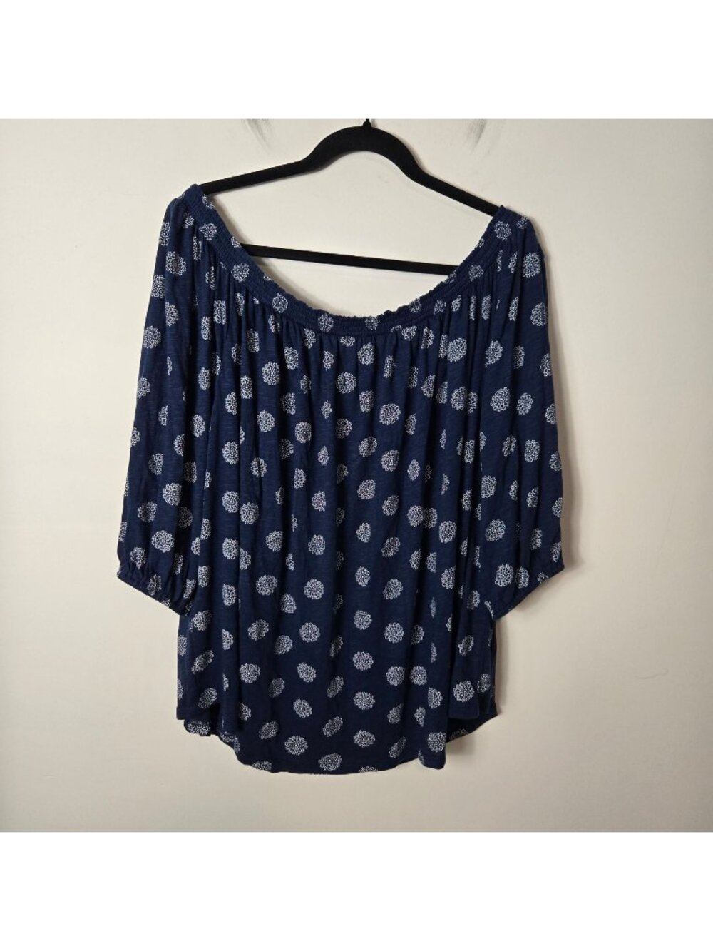 Lucky Brand Size 2X  Off-The-Shoulders Peasant 3/4 Puff Sleeve Blouse NEW